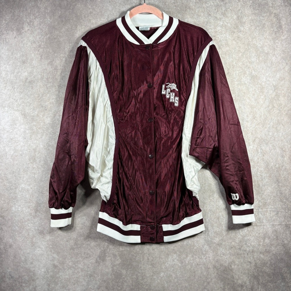 Vintage Wilson Bomber Jacket Womens Medium Maroon Red Snap Front LCHS Retro USA